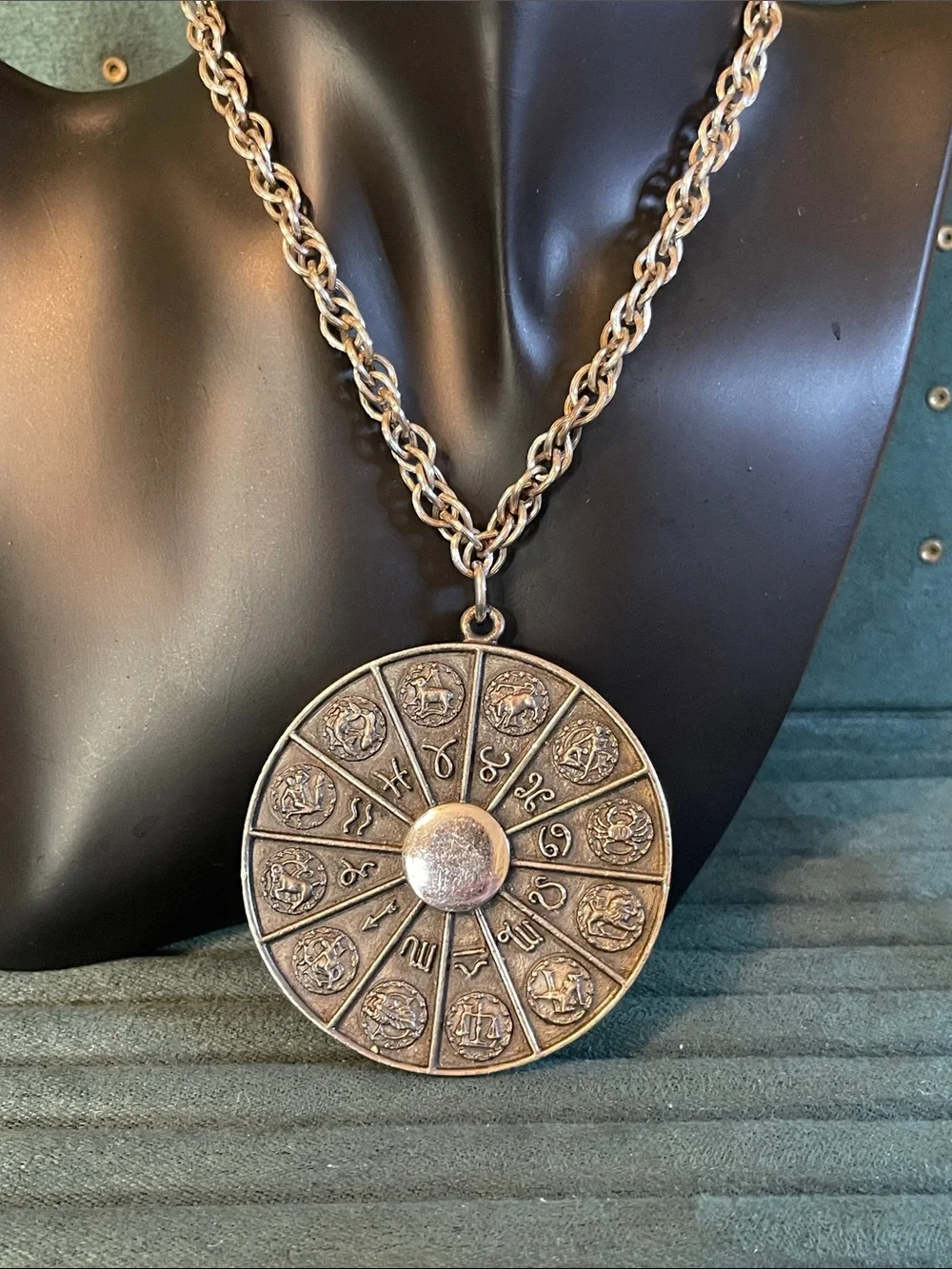Rare 1970’s Napier Zodiac Wheel Astrological Silver-Plated Medallion Necklace - Picture 1 of 8
